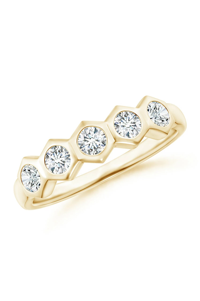 Indochine 14k Hexagon 5-DiamondStacking Ring 1 Indochine 14k Hexagon 5-DiamondStacking Ring