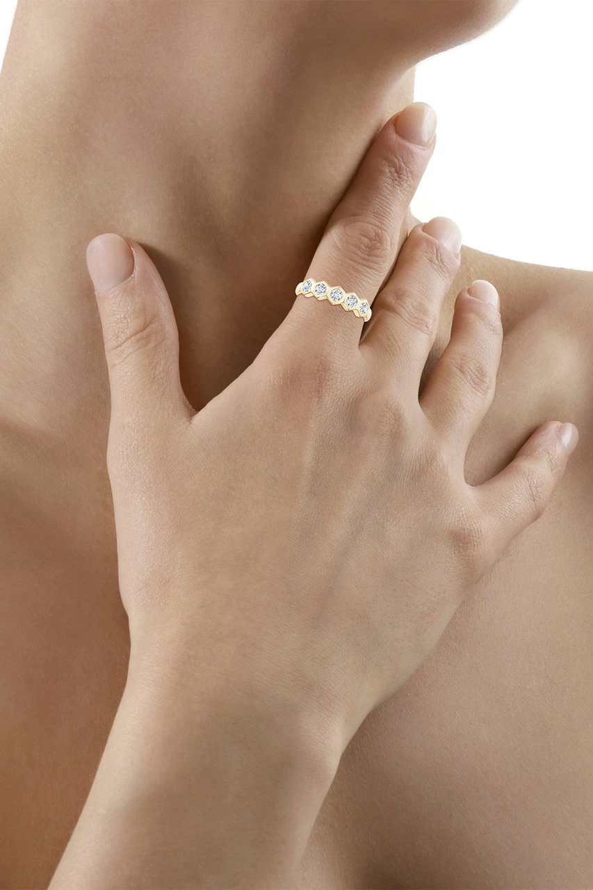 Indochine 14k Hexagon 5-DiamondStacking Ring 4 Indochine 14k Hexagon 5-DiamondStacking Ring - Image 4