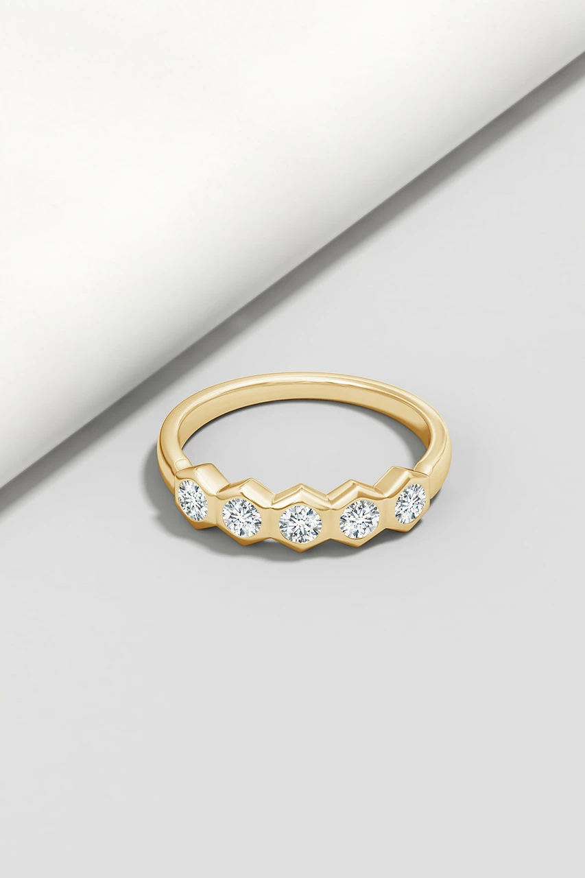 Indochine 14k Hexagon 5-DiamondStacking Ring 5 Indochine 14k Hexagon 5-DiamondStacking Ring - Image 5