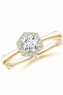 Indochine 14k Hexagon Diamond Pave Halo Bamboo Ring