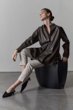 Faux Lambskin Oversized Shirt -Natori Sales Shop Faux Lambskin Oversized Shirt Espresso by Natori 3 67421.1625059699