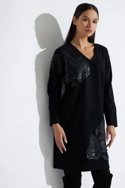 Faux Suede Applique Wedge Dress 5 Faux Suede Applique Wedge Dress -Natori Sales Shop Faux Suede Applique Wedge Dress Black by Natori 94093.1663957370