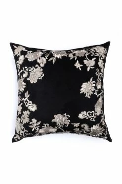 Faux Suede Mandarin Embroidered Trim Pillow
