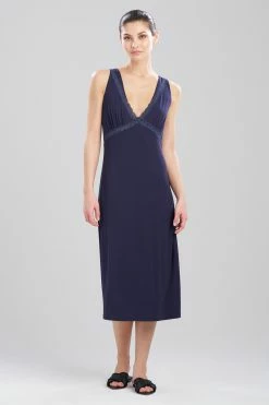 Feathers Essentials Lenzing™ Ecovero™ Viscose Lace Applique Gown -Natori Sales Shop Feathers Essentials Lenzing Ecovero Viscose Lace Applique Gown Night Blue by Natori 48797.1692031963
