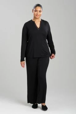 Feathers Essentials Lenzing™ Ecovero™ Viscose Lace Applique PJ -Natori Sales Shop Feathers Essentials Lenzing Ecovero Viscose Lace Applique PJ Black by Natori 3 00203.1692199916