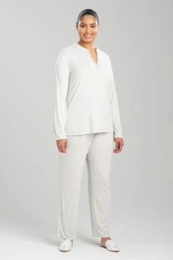 Feathers Essentials Lenzing™ Ecovero™ Viscose Lace Applique PJ -Natori Sales Shop Feathers Essentials Lenzing Ecovero Viscose Lace Applique PJ Heather Pebblestone by Natori 3 24754.1692199911