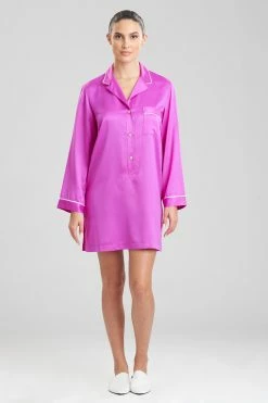 Feathers Satin Essentials Notch Collar Sleepshirt -Natori Sales Shop Feathers Satin Essentials Notch Collar Sleepshirt Bright Magenta by Natori 36843.1655140298