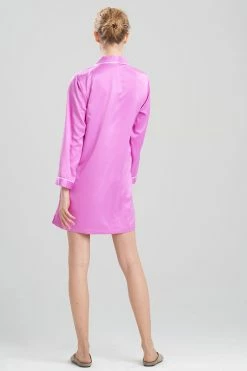 Feathers Satin Essentials Notch Collar Sleepshirt -Natori Sales Shop Feathers Satin Essentials Notch Collar Sleepshirt Pink Lavender by Natori 2 26832.1641412721