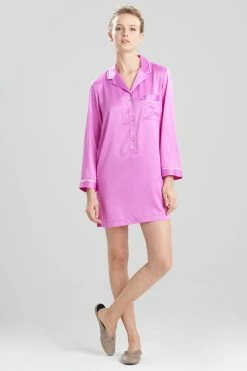 Feathers Satin Essentials Notch Collar Sleepshirt -Natori Sales Shop Feathers Satin Essentials Notch Collar Sleepshirt Pink Lavender by Natori 72519.1641412752