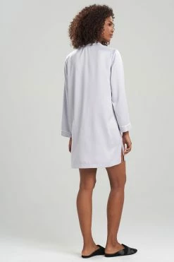 Feathers Satin Essentials Notch Collar Sleepshirt -Natori Sales Shop Feathers Satin Essentials Notch Collar Sleepshirt Silver by Natori 2 99572.1641412729