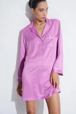 Feathers Satin Essentials Notch Collar Sleepshirt -Natori Sales Shop Feathers Satin Essentials Notch Collar Sleepshirt Violet Quartz by Natori 2 15950.1663602063