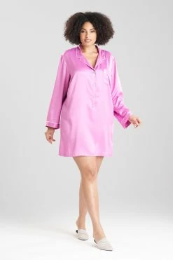 Feathers Satin Essentials Notch Collar Sleepshirt -Natori Sales Shop Feathers Satin Essentials Notch Collar Sleepshirt Violet Quartz by Natori 3 45185.1660761566