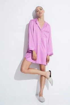 Feathers Satin Essentials Notch Collar Sleepshirt -Natori Sales Shop Feathers Satin Essentials Notch Collar Sleepshirt Violet Quartz by Natori 66554.1663601124