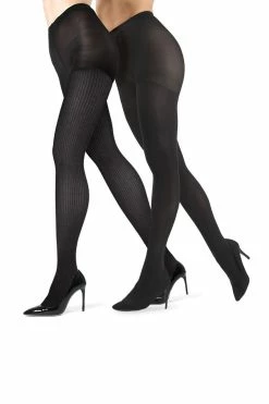 Fine Rib/Solid Control Top Tights - 2 Pack