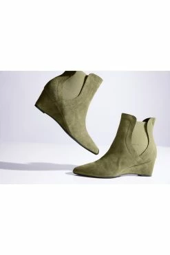 Gaisha-Su Suede Wedge Bootie 37 Gaisha-Su Suede Wedge Bootie -Natori Sales Shop Gaisha Su Suede Wedge Bootie Olive by Natori 84266.1662042383