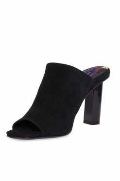 Gamine Suede Column Heel Mule -Natori Sales Shop Gamine Suede Column Heel Mule Black by Natori 4 04133.1656012087