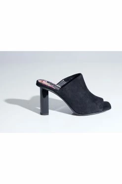 Gamine Suede Column Heel Mule -Natori Sales Shop Gamine Suede Column Heel Mule Black by Natori 92198.1662049415