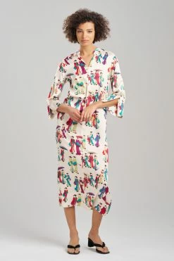 Geisha-Printed Satin Caftan -Natori Sales Shop Geisha Printed Satin Caftan Champagne Multi by N Natori 12725.1692956565