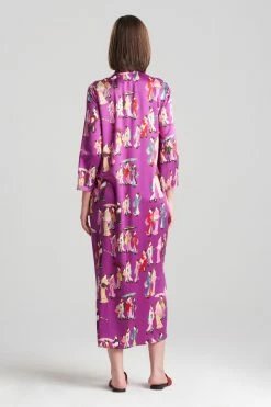 Geisha-Printed Satin Caftan -Natori Sales Shop Geisha Printed Satin Caftan Purple Multi by N Natori 2 42763.1657641018