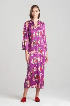 Geisha-Printed Satin Caftan -Natori Sales Shop Geisha Printed Satin Caftan Purple Multi by N Natori 73636.1678460069