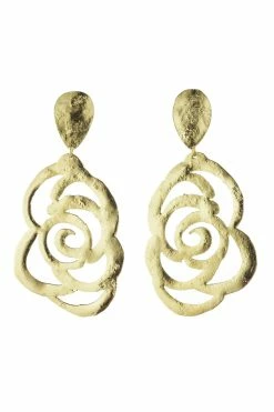 Gold Plated Floral Scroll Drop Earrings