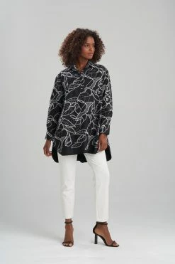 Hana Cotton Poplin Embroidered Shirt -Natori Sales Shop Hana Cotton Poplin Embroidered Shirt Black White by Natori 99418.1640814295