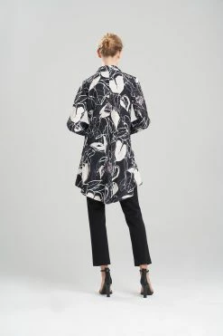Hana Fluid Crepe Darted Tunic Shirt -Natori Sales Shop Hana Fluid Crepe Darted Tunic Shirt Black Multi by Natori 2 25260.1640814684