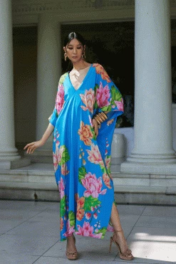 Hanabi Beaded Silk Caftan -Natori Sales Shop Hanabi Beaded Silk Caftan Astor by JN 2 44673.1677878854