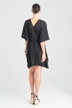 Heleneca Mesh Belted Short Caftan -Natori Sales Shop Heleneca Mesh Belted Short Caftan Black by Natori 2 47684.1677076629
