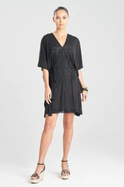 Heleneca Mesh Belted Short Caftan -Natori Sales Shop Heleneca Mesh Belted Short Caftan Black by Natori 49247.1677076628
