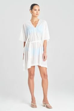 Heleneca Mesh Belted Short Caftan -Natori Sales Shop Heleneca Mesh Belted Short Caftan White by Natori 00686.1677708217