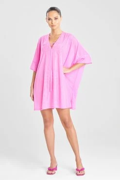 Heleneca Mesh Wedge Short Caftan -Natori Sales Shop Heleneca Mesh Wedge Short Caftan Bubblegum by Natori 37134.1677077090