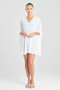 Heleneca Mesh Wedge Short Caftan -Natori Sales Shop Heleneca Mesh Wedge Short Caftan White by Natori 81710.1677077106