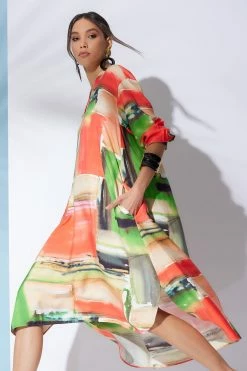 Hikaru Cotton Silk Oversized Half Placket Shirtdress -Natori Sales Shop Hikaru Cotton Silk Oversized Half Placket Shirtdress Coral by Natori 2 78093.1670955010