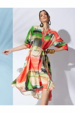 Hikaru Cotton Silk Oversized Half Placket Shirtdress -Natori Sales Shop Hikaru Cotton Silk Oversized Half Placket Shirtdress Coral by Natori 3 57538.1670956823