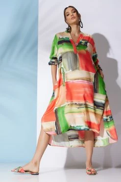 Hikaru Cotton Silk Oversized Half Placket Shirtdress -Natori Sales Shop Hikaru Cotton Silk Oversized Half Placket Shirtdress Coral by Natori 61167.1671028145