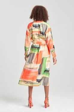 Hikaru Cotton Silk Oversized Half Placket Shirtdress -Natori Sales Shop Hikaru Cotton Silk Oversized Half Placket Shirtdress Multi Coral by Natori 2 56816.1668698509