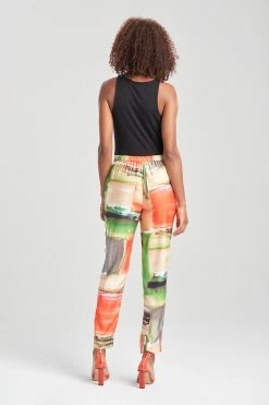 Hikaru Cotton Silk Pull On Tapered Pants -Natori Sales Shop Hikaru Cotton Silk Pull On Tapered Pants Multi Coral by Natori 2 35326.1668640880