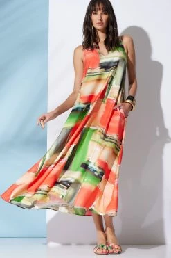 Hikaru Cotton Silk Trapeze V-Neck Belted Dress 10 Hikaru Cotton Silk Trapeze V-Neck Belted Dress -Natori Sales Shop Hikaru Cotton Silk Trapeze V Neck Belted Dress Coral by Natori 2 24629.1670956717