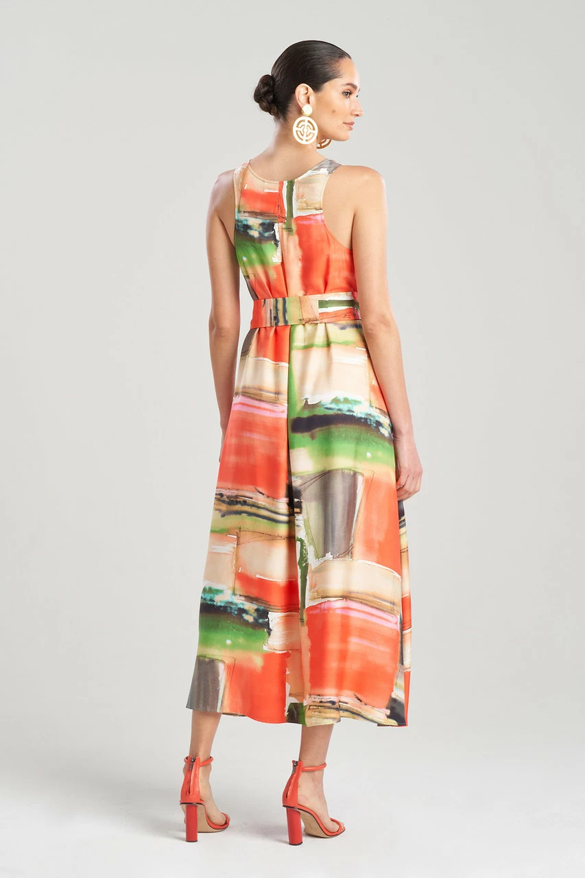 Hikaru Cotton Silk Trapeze V-Neck Belted Dress 2 Hikaru Cotton Silk Trapeze V-Neck Belted Dress - Image 2