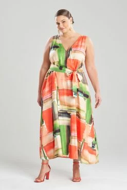 Hikaru Cotton Silk Trapeze V-Neck Belted Dress 8 Hikaru Cotton Silk Trapeze V-Neck Belted Dress -Natori Sales Shop Hikaru Cotton Silk Trapeze V Neck Belted Dress Multi Coral by Natori 3 35127.1668640618