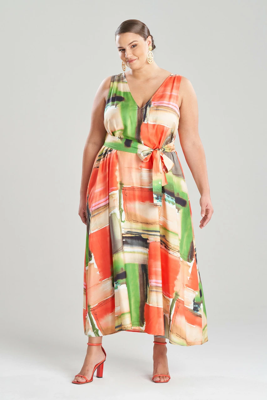 Hikaru Cotton Silk Trapeze V-Neck Belted Dress 3 Hikaru Cotton Silk Trapeze V-Neck Belted Dress - Image 3