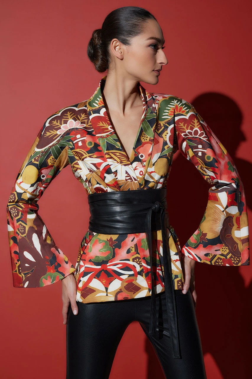 Ikebana Printed Cotton Sateen Peplum Jacket 3 Ikebana Printed Cotton Sateen Peplum Jacket - Image 3
