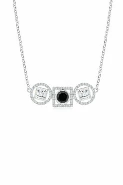 Infinity 14K Gold With Black & White Diamond Three Stone Halo Necklace