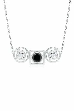 Infinity 14K Gold With Black & White Diamond Three Stone Necklace