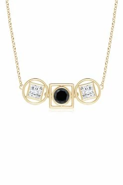 Infinity 14K Gold With Black & White Diamond Three Stone Necklace -Natori Sales Shop Infinity Black White Diamond Three Stone Necklace 14K Yellow Gold by Natori 40894.1684428924