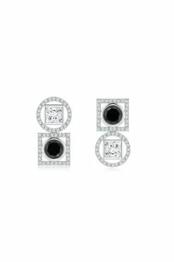 Infinity 14K Gold With Black & White Diamond Two Stone Earrings