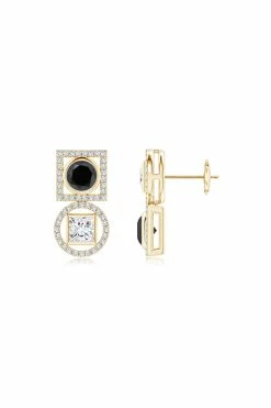 Infinity 14K Gold With Black & White Diamond Two Stone Earrings -Natori Sales Shop Infinity Black White Diamond Two Stone Earrings 14K Yellow Gold by Natori 3 41233.1656699108
