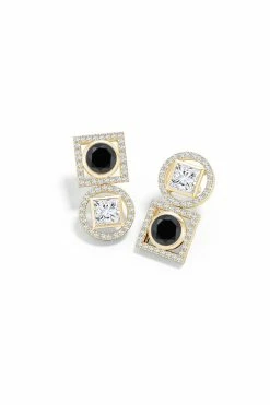 Infinity 14K Gold With Black & White Diamond Two Stone Earrings -Natori Sales Shop Infinity Black White Diamond Two Stone Earrings 14K Yellow Gold by Natori 4 45733.1656699109