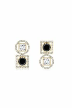 Infinity 14K Gold With Black & White Diamond Two Stone Earrings -Natori Sales Shop Infinity Black White Diamond Two Stone Earrings 14K Yellow Gold by Natori 34605.1684428955